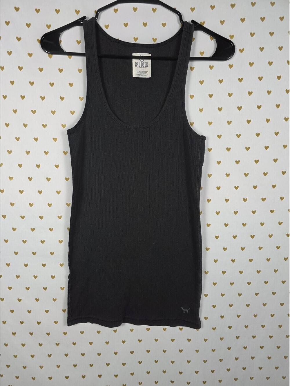 Victorias Secret PINK Vintage Black ribbed Tank Top Y2k SMALL